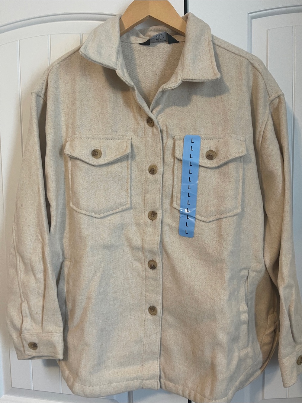 Neutral Cream Utility Shacket - Button-Front Women’s Jacket